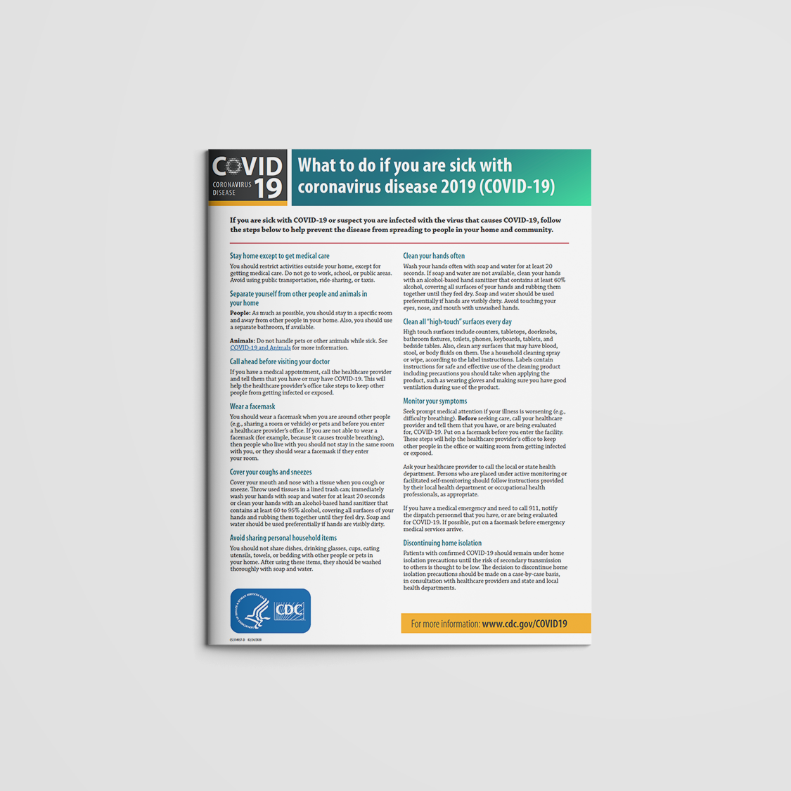 From The CDC: Sick with 2019 nCoV Fact Sheet (Team Communications)